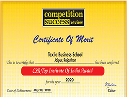 CSR Top Institute of India Award 2020” to Taxila Business School by Competition Success