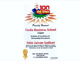 Taxila awarded for Excellence in outstanding Placements by Cabinet Minister Nitin Jairam Gadkari