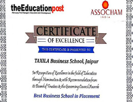 BEST BUSINESS SCHOOL IN PLACEMENT AWARD 2019 to Taxila Business School in Asia Pacific Education and Technology Summit 2019
