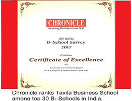 Taxila Business School ranked in top 30 Business Schools in India(year 2017)
